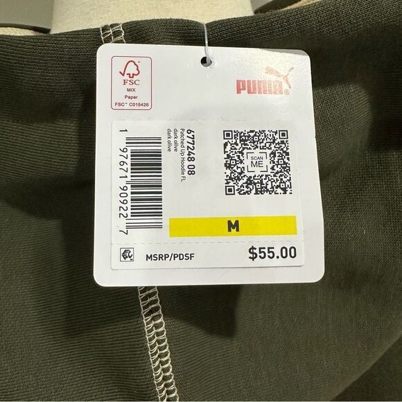 PUMA Men’s Patched Up Fleece Pullover Hoodie in the Size Medium in Olive Green - Picture 9 of 9